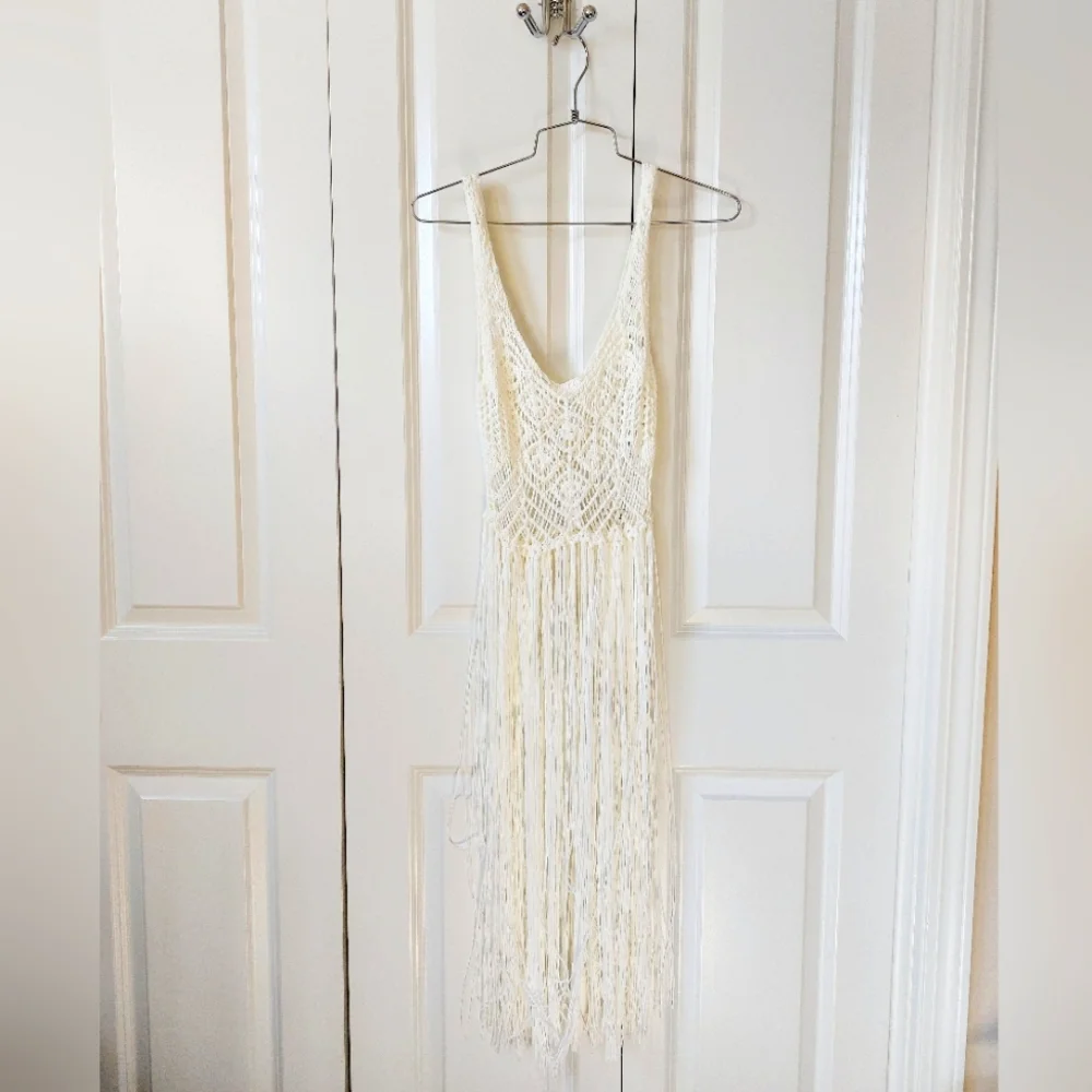 NWT Fringe Boho Festival Crochet‎ Top or Swim Cover Size Small Hippie 70s Style